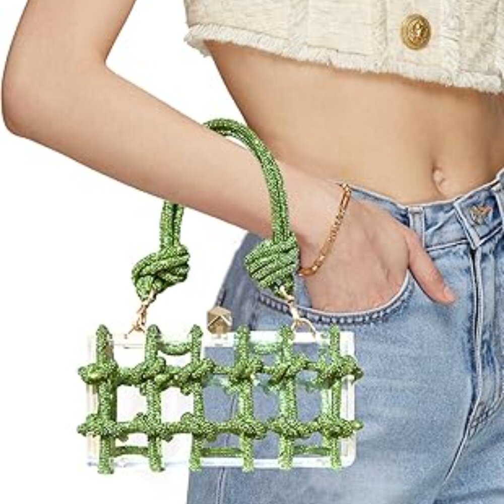 Neiman Marcus Lucine Green Acrylic Rhinestone Clutch Bag
